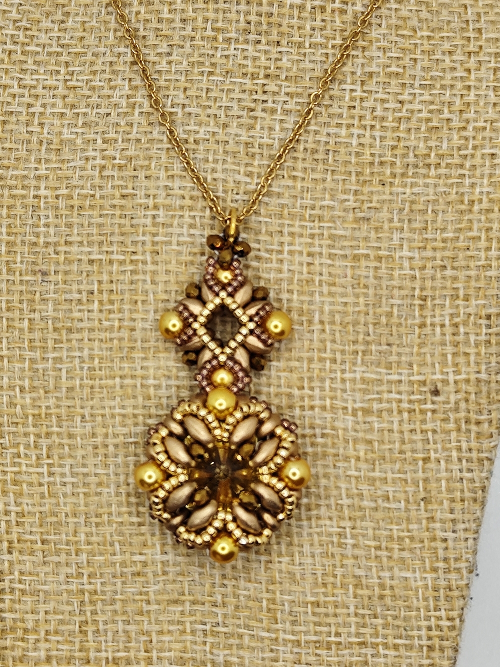 Gold-Tone Floral Bead Pendant Necklace in Yellow